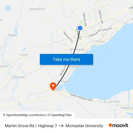 Martin Grove Rd / Highway 7 to Mcmaster University map