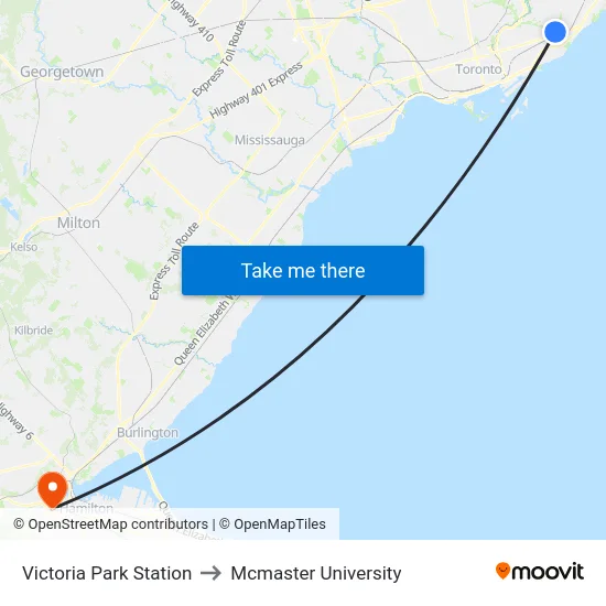 Victoria Park Station to Mcmaster University map