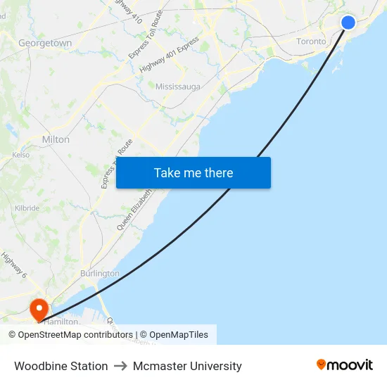 Woodbine Station to Mcmaster University map