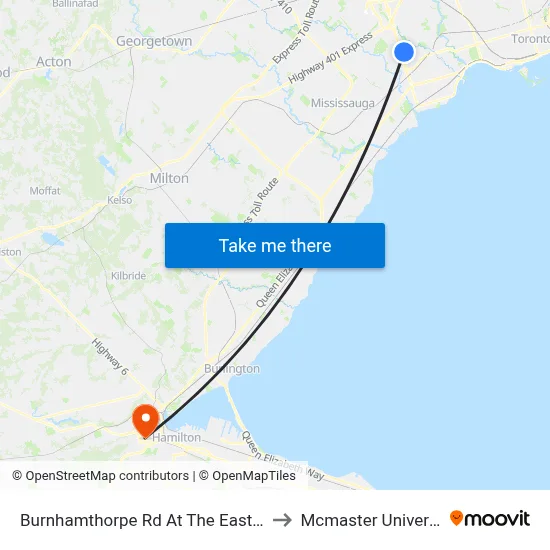 Burnhamthorpe Rd At The East Mall to Mcmaster University map