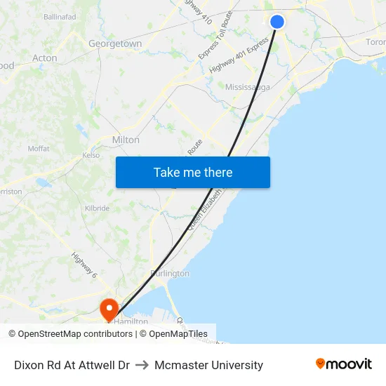 Dixon Rd At Attwell Dr to Mcmaster University map
