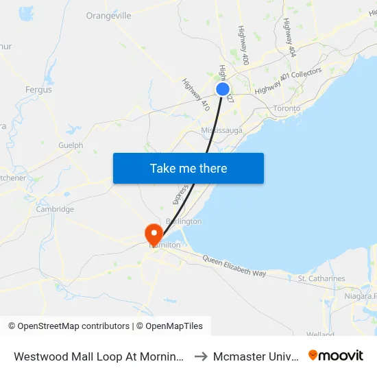 Westwood Mall Loop At Morning Star Dr to Mcmaster University map
