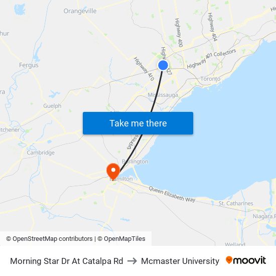 Morning Star Dr At Catalpa Rd to Mcmaster University map