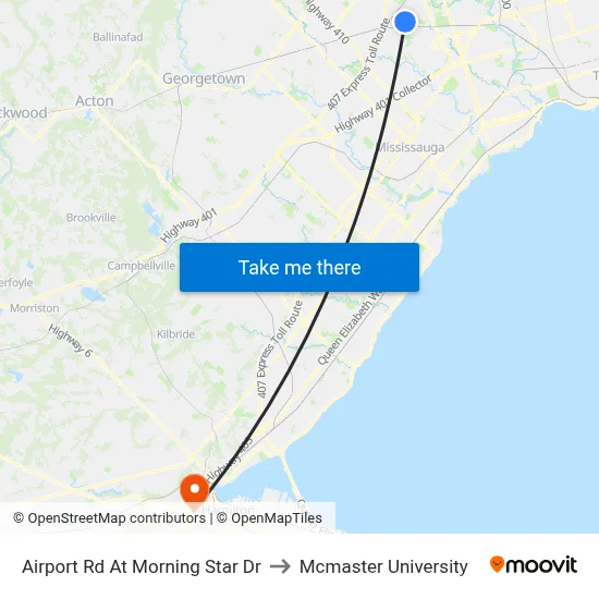 Airport Rd At Morning Star Dr to Mcmaster University map