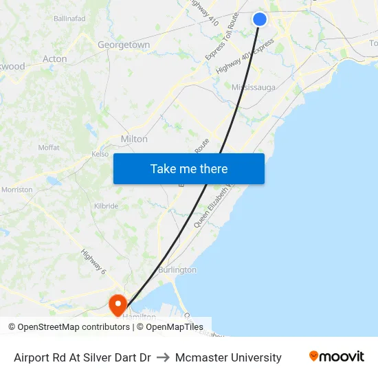 Airport Rd At Silver Dart Dr to Mcmaster University map