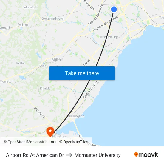 Airport Rd At American Dr to Mcmaster University map