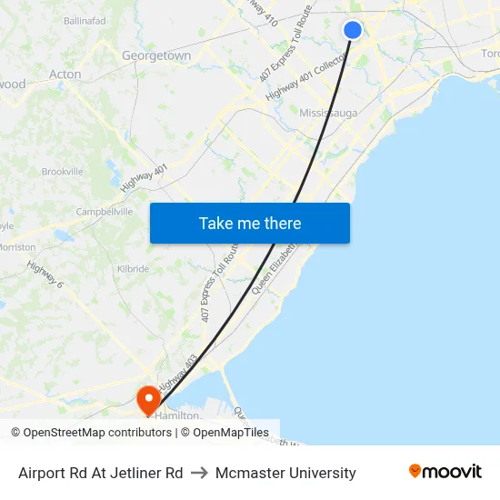 Airport Rd At Jetliner Rd to Mcmaster University map