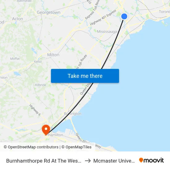 Burnhamthorpe Rd At The West Mall to Mcmaster University map