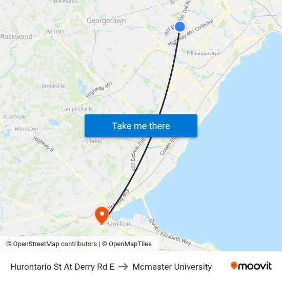 Hurontario St At Derry Rd E to Mcmaster University map