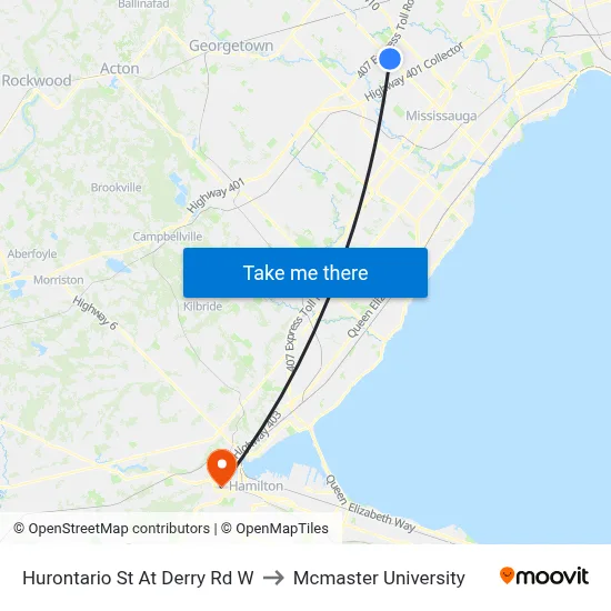 Hurontario St At Derry Rd W to Mcmaster University map