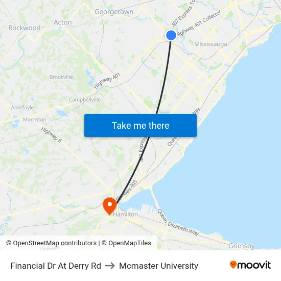 Financial Dr At Derry Rd to Mcmaster University map