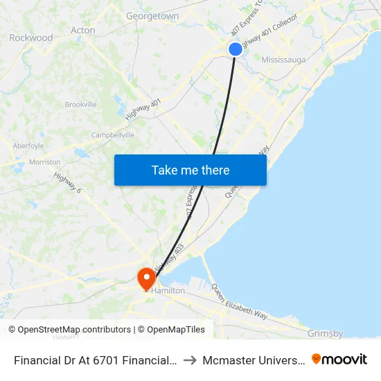 Financial Dr At 6701 Financial Dr to Mcmaster University map
