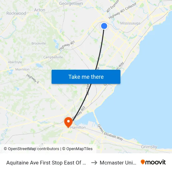 Aquitaine Ave First Stop East Of Glen Erin Dr to Mcmaster University map