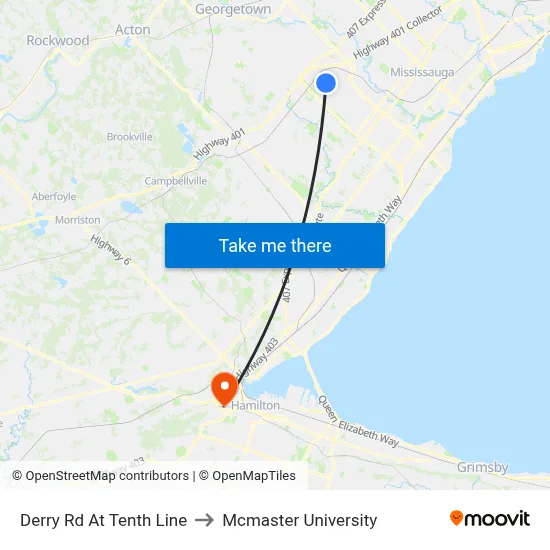 Derry Rd At Tenth Line to Mcmaster University map