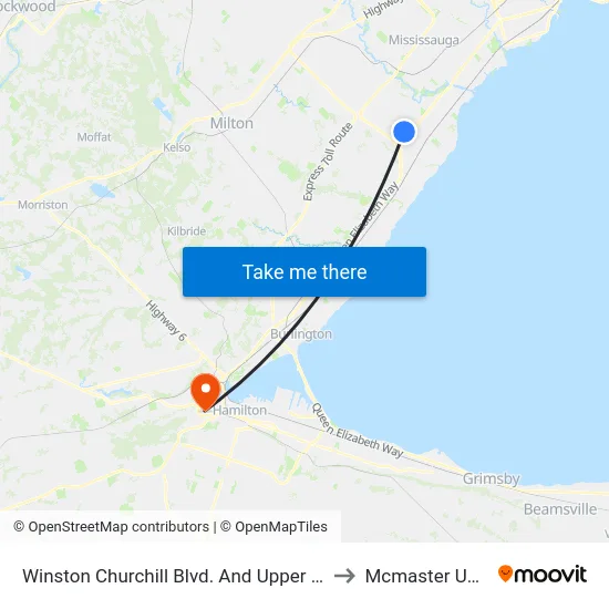 Winston Churchill Blvd. And Upper Middle Rd. East to Mcmaster University map