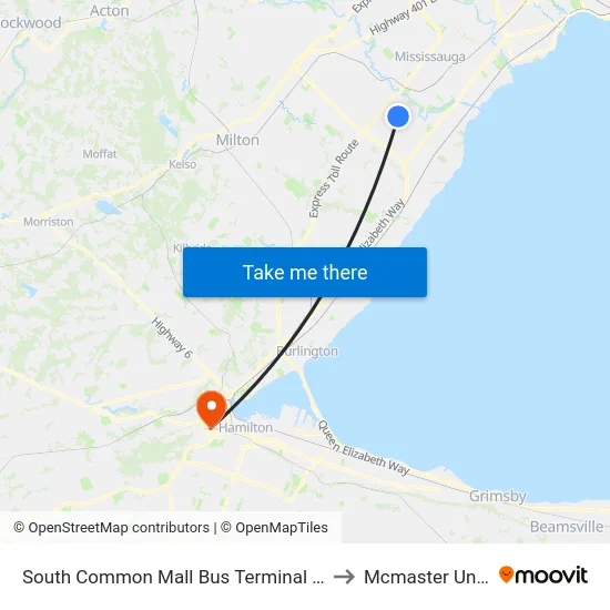 South Common Mall Bus Terminal Platform A,B,C to Mcmaster University map