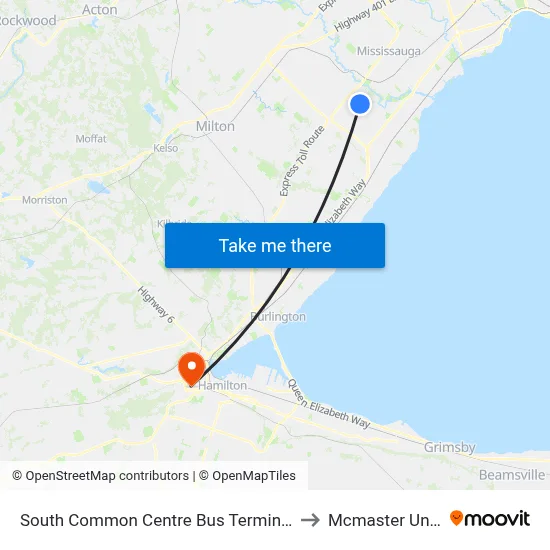 South Common Centre Bus Terminal Platform E,F to Mcmaster University map