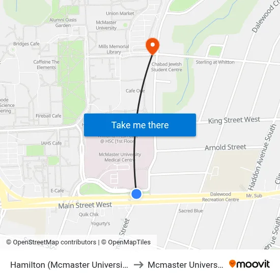 Hamilton (Mcmaster University) to Mcmaster University map