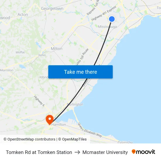 Tomken Rd at Tomken Station to Mcmaster University map