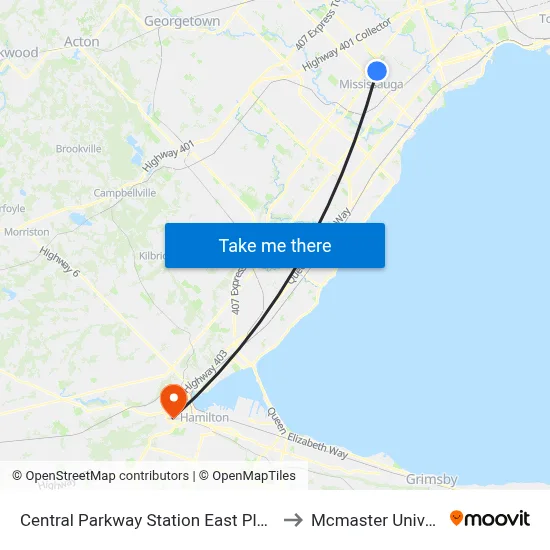 Central Parkway Station East Platform A to Mcmaster University map