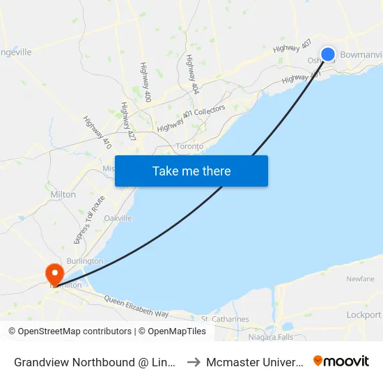 Grandview Northbound @ Lindsay to Mcmaster University map