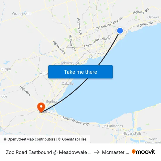 Zoo Road Eastbound @ Meadowvale (Rouge Park Visitor Centre) to Mcmaster University map