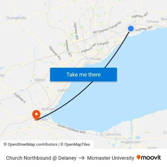 Church Northbound @ Delaney to Mcmaster University map