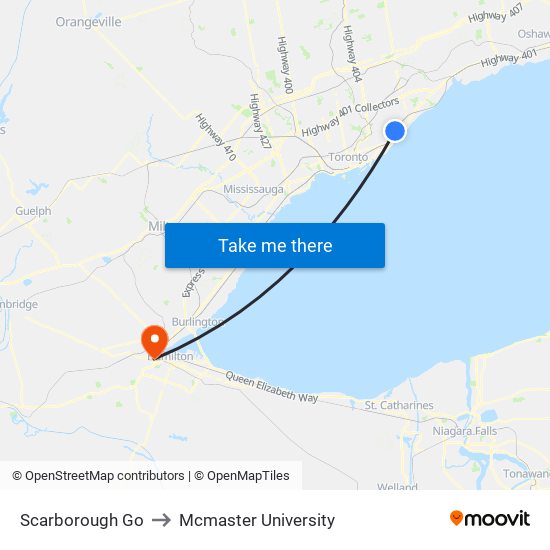 Scarborough Go to Mcmaster University map