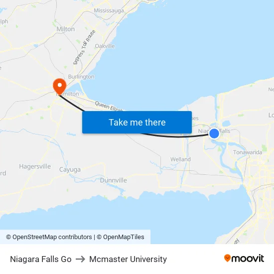 Niagara Falls Go to Mcmaster University map