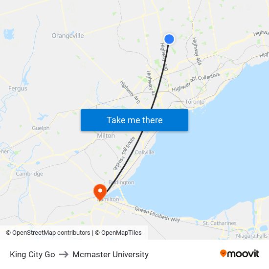 King City Go to Mcmaster University map