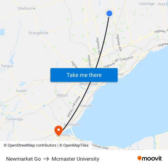 Newmarket Go to Mcmaster University map