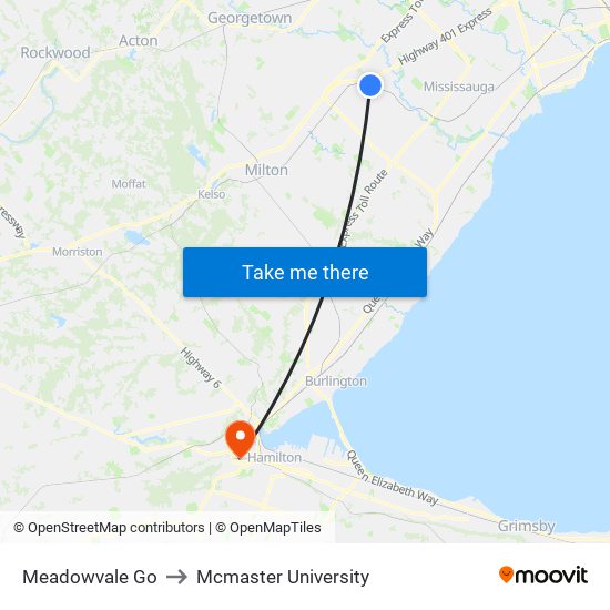 Meadowvale Go to Mcmaster University map