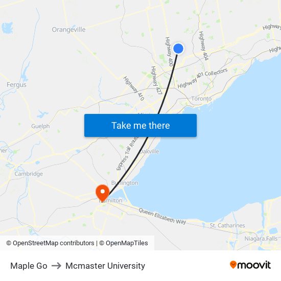 Maple Go to Mcmaster University map
