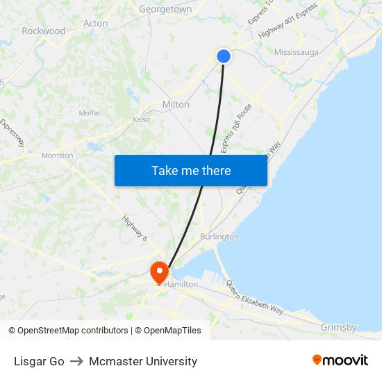 Lisgar Go to Mcmaster University map