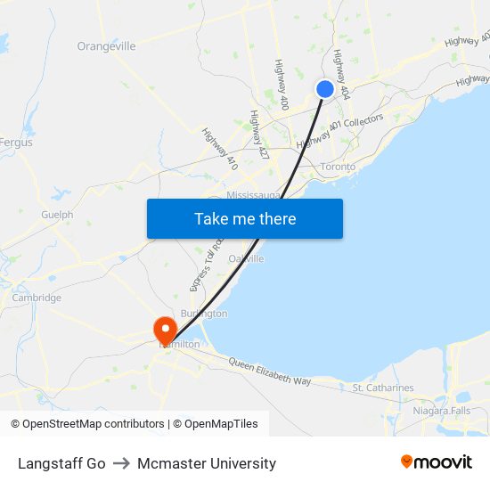 Langstaff Go to Mcmaster University map