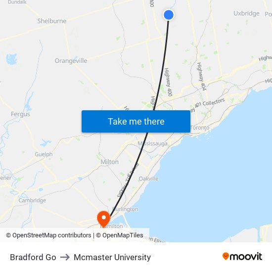 Bradford Go to Mcmaster University map