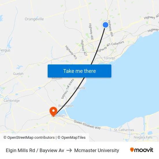 Elgin Mills Rd / Bayview Av to Mcmaster University map