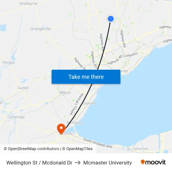 Wellington St / Mcdonald Dr to Mcmaster University map