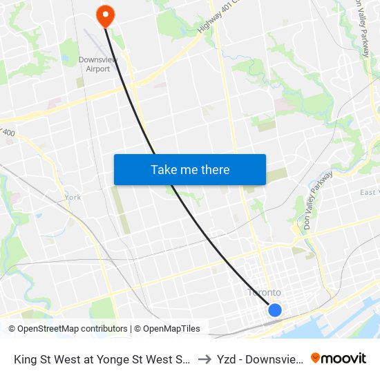 King St West at Yonge St West Side - King Station to Yzd - Downsview Airport map