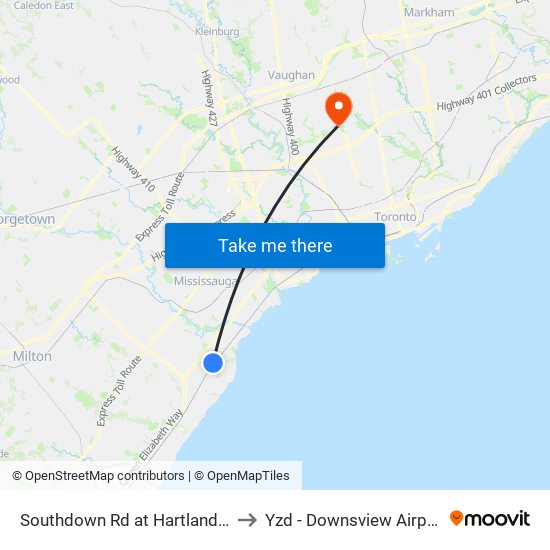 Southdown Rd at Hartland Dr to Yzd - Downsview Airport map