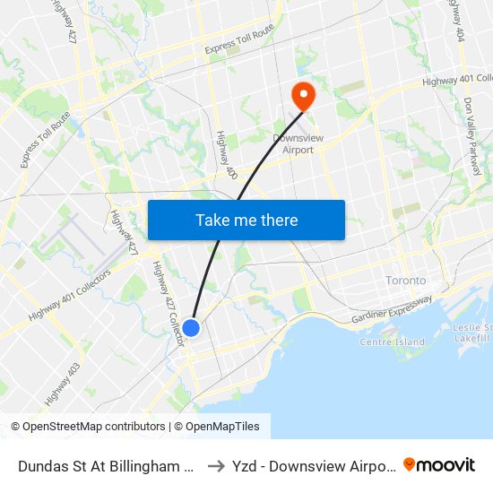 Dundas St At Billingham Rd to Yzd - Downsview Airport map