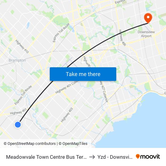 Meadowvale Town Centre Bus Terminal Platform H, I, J to Yzd - Downsview Airport map