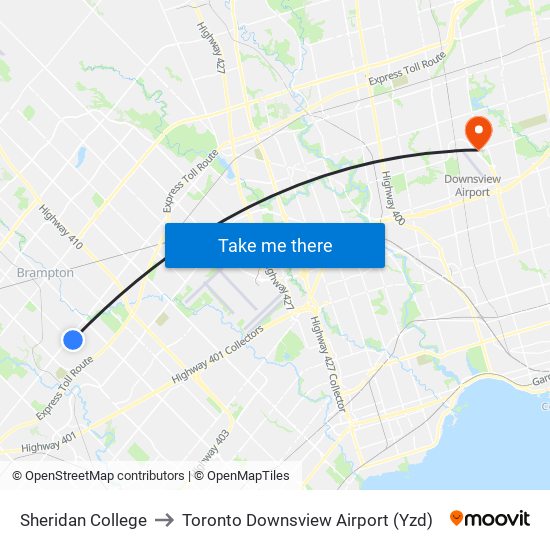 Sheridan College to Toronto Downsview Airport (Yzd) map