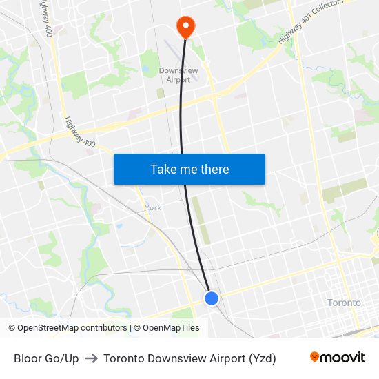 Bloor Go/Up to Toronto Downsview Airport (Yzd) map