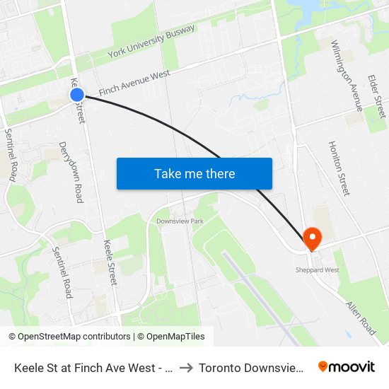 Keele St at Finch Ave West - Finch West Station to Toronto Downsview Airport (Yzd) map
