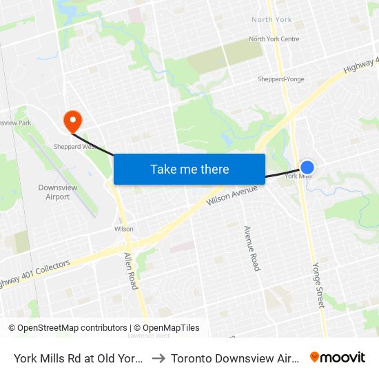 York Mills Rd at Old York Mills Rd to Toronto Downsview Airport (Yzd) map