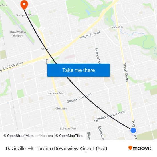 Davisville to Toronto Downsview Airport (Yzd) map