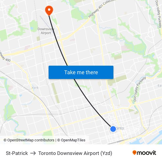 St-Patrick to Toronto Downsview Airport (Yzd) map