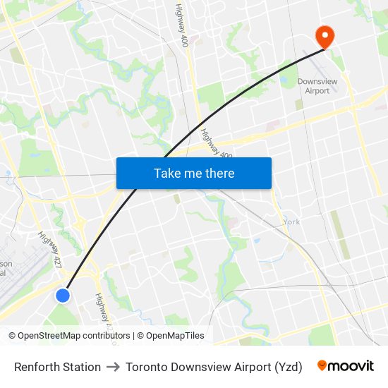 Renforth Station to Toronto Downsview Airport (Yzd) map