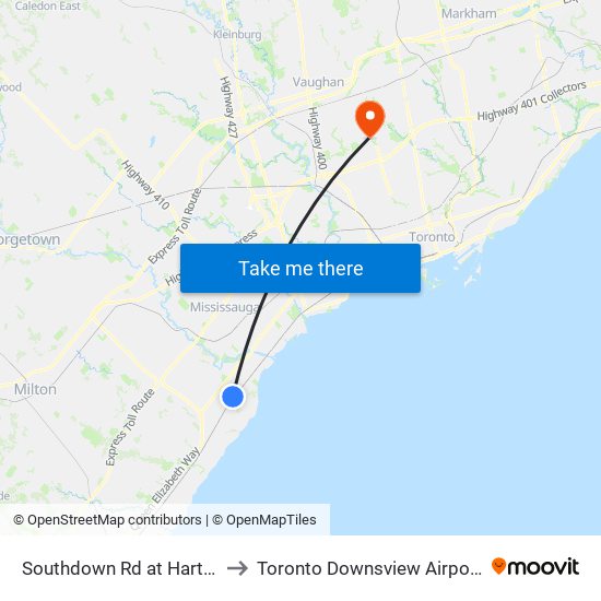 Southdown Rd at Hartland Dr to Toronto Downsview Airport (Yzd) map